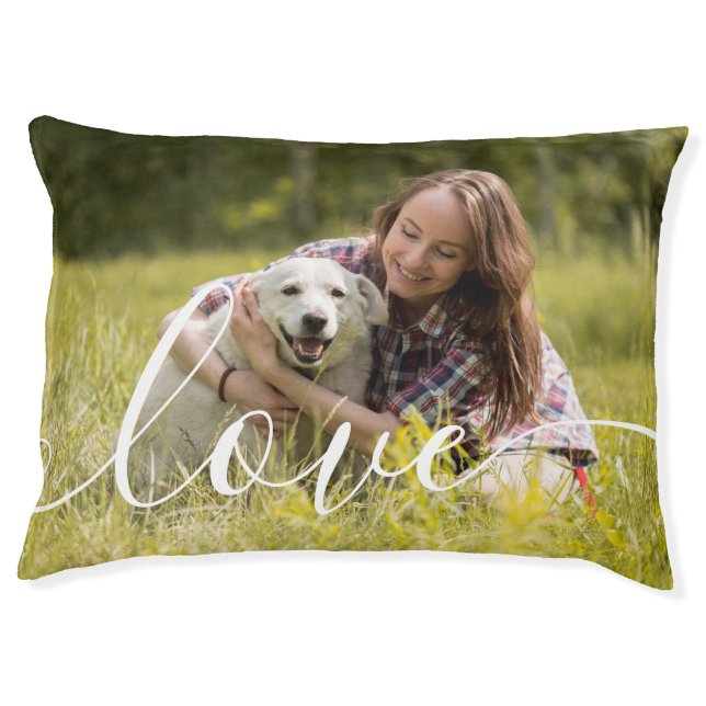 Cute Elegant Love Script Pet Dog Photo Pet Bed (Front)