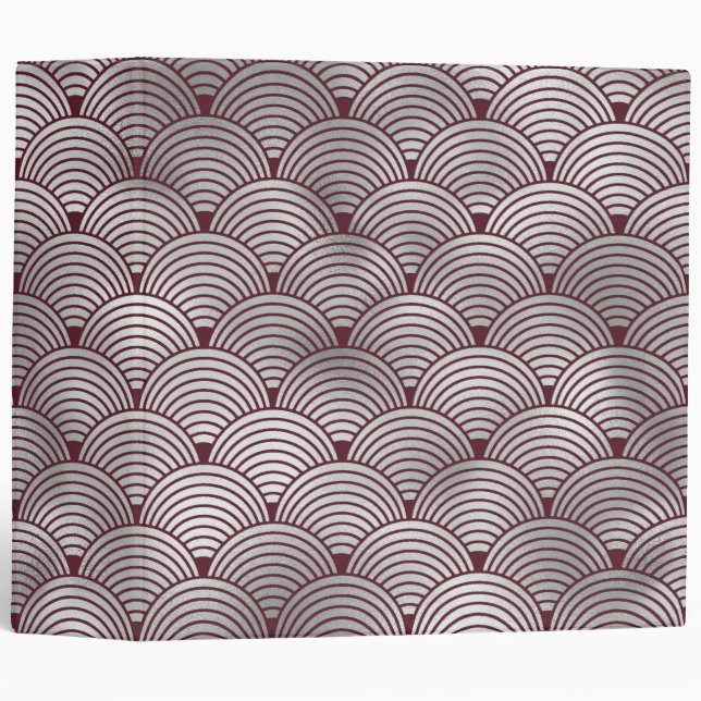 Cute Elegant Maroon Grey Art Deco Pattern 3 Ring Binder (Front/Spine)