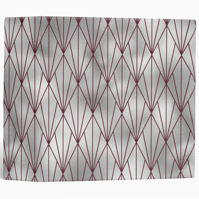 Cute Elegant Maroon Grey Art Deco Pattern 3 Ring Binder (Front/Spine)