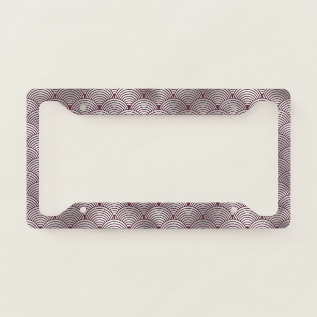 Cute Elegant Maroon Grey Art Deco Pattern License Plate Frame (Front)