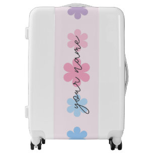 Cute Elegant Minimalist Pastel Floral Monogram Luggage