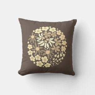 Cute Elegant Modern Retro Brown Beige Flowers Throw Pillow