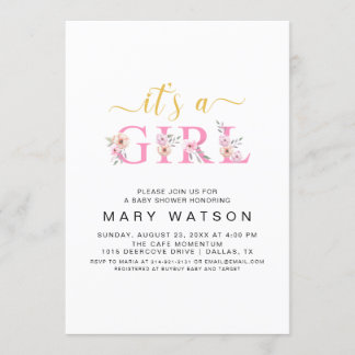 Cute Elegant Modern Simple Its a Girl Baby Shower Invitation