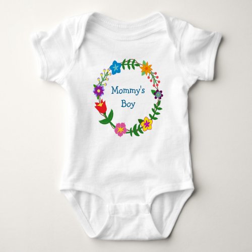 Cute Elegant Mommys Boy Love Floral Frame Flowers Baby Bodysuit