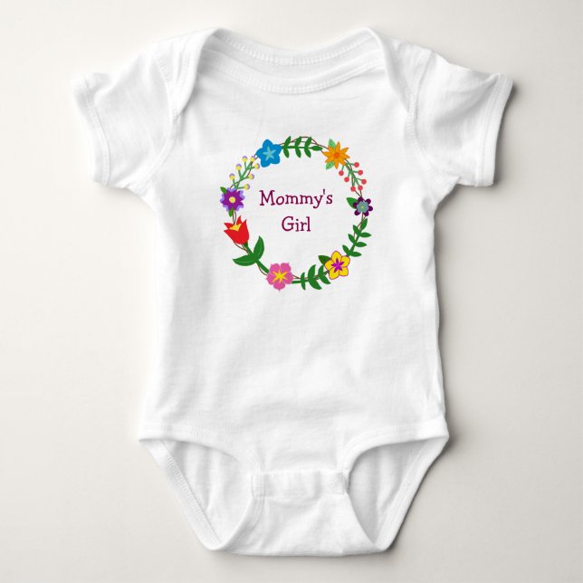 Cute Elegant Mommy's Girl Love Floral Flowers Baby Bodysuit (Front)