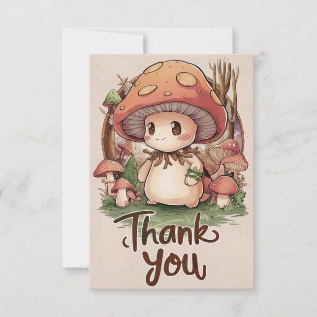 Cute Elegant Mushroom Thank You Card (Front)