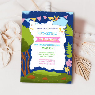 cute elegant nature theme kid's birthday invitation