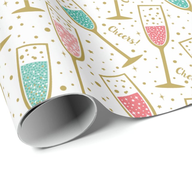 Cute Elegant New Year's Eve Champagne Glasses Wrapping Paper (Roll Corner)