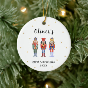 Cute Elegant Nutcracker Baby's Frist Christmas Ceramic Ornament