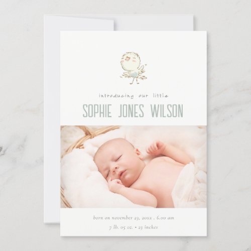 Cute Elegant Pastel Bird Photo Birth Announcement