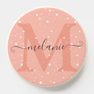 Cute Elegant Pastel Peach Pattern Snowflakes Rain PopSocket