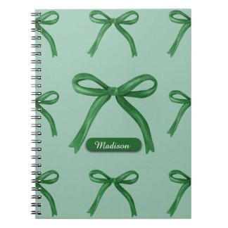 Cute elegant personalized green bow pattern notebook