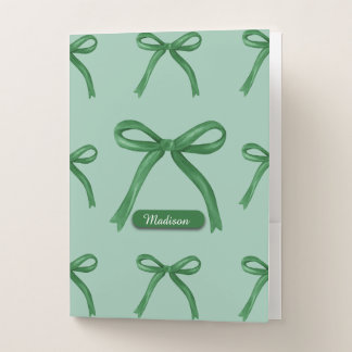 Cute elegant personalized green bow pattern pocket folder