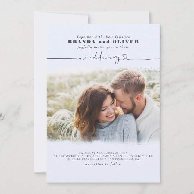 Cute Elegant Photo Overlay Dusty Blue Wedding Invitation (Front)