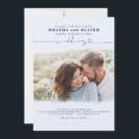 Cute Elegant Photo Overlay Dusty Blue Wedding Invitation<br><div class="desc">Romantic modern and minimal dusty blue wedding photo invitations</div>
