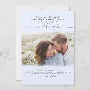 Cute Elegant Photo Overlay Dusty Blue Wedding Invitation