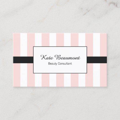 Cute Elegant Pink and White Stripes Business Card