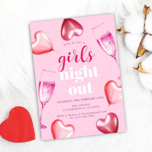 Cute Elegant Pink Birthday Girls Night Out Party Invitation