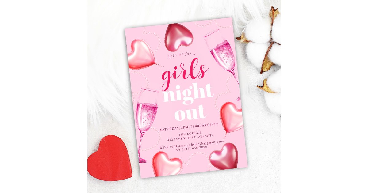 Cute Elegant Pink Birthday Girls Night Out Party Invitation | Zazzle