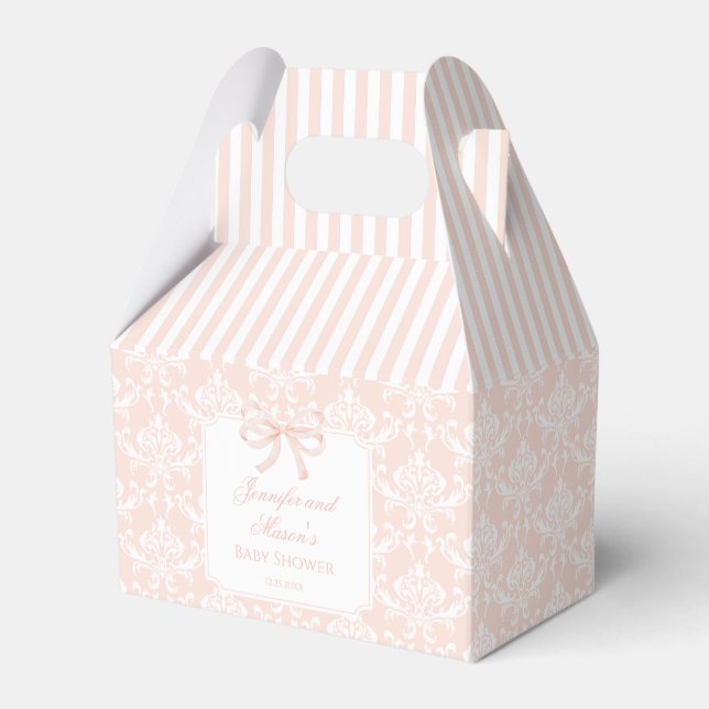 Cute elegant pink bow baby girl shower favor boxes (Front Side)