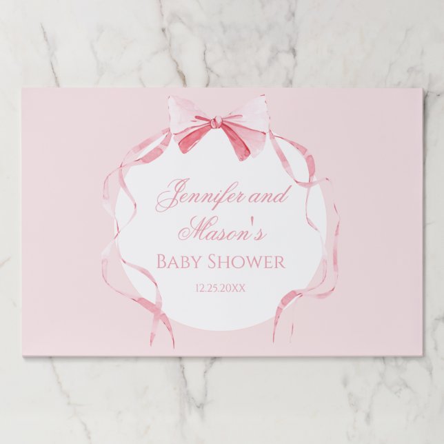 Cute elegant pink bow ribbon baby girl shower  paper pad (Front)