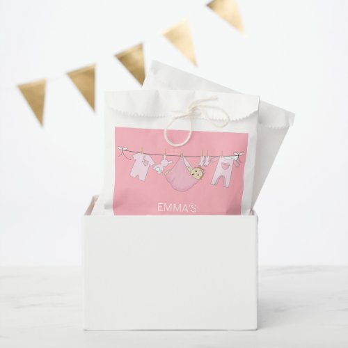 Cute Elegant Pink Clothesline Girl Baby Shower  Favor Bag