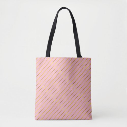 Cute Elegant Pink Faux Gold Stripes Glam Shiny Tote Bag