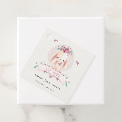 Cute Elegant Pink Floral Bunny  Birds Baby Shower Favor Tags