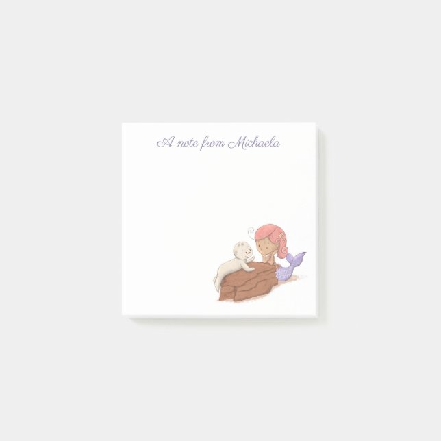 Cute Elegant Pink Purple Seal Mermaid Post-it Notes (Front)