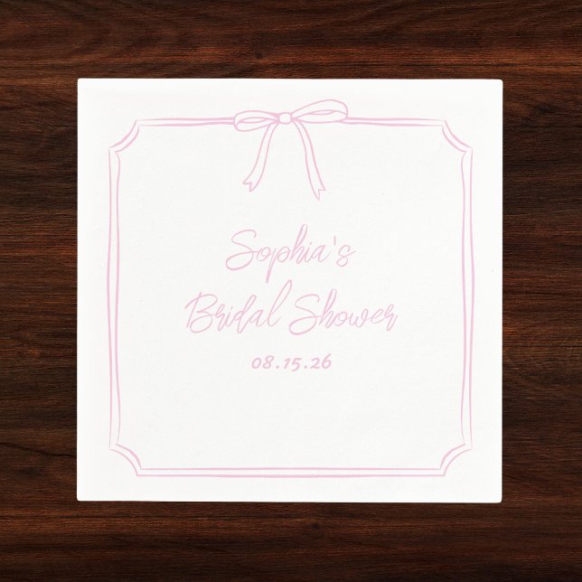 Cute Elegant Pink Simple Girly Bow Bridal Shower Napkins (Customize these blush pink napkins to add a soft, personal touch to your chic bridal shower décor.)