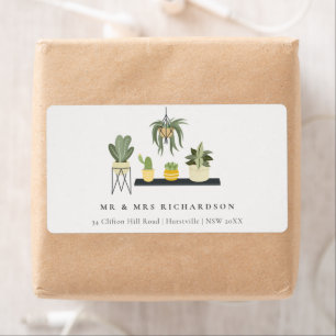 Cute Elegant Potted Leafy Succulent Plants Address Label