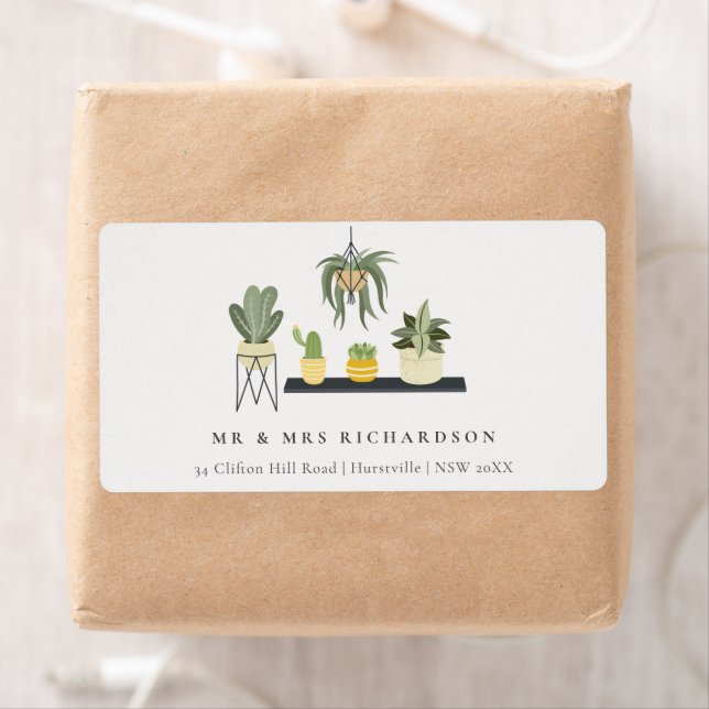 Cute Elegant Potted Leafy Succulent Plants Address Label (Insitu)