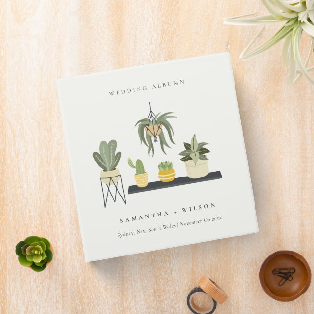 Cute Elegant Potted Leafy Succulent Plants Wedding 3 Ring Binder (In Situ)