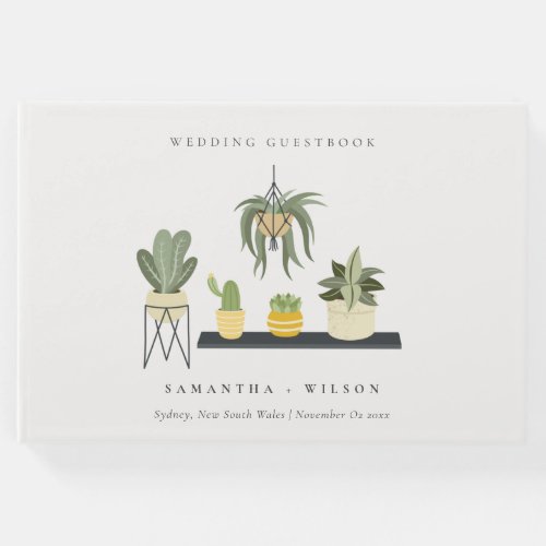 Cute Elegant Potted Leafy Succulent Plants Wedding Guest Book