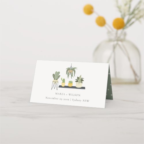 Cute Elegant Potted Leafy Succulent Plants Wedding Place Card