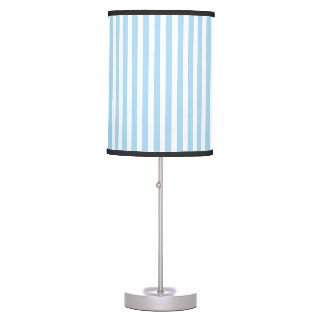 Cute Elegant Powder Blue & White Striped Nursery Table Lamp (Front)