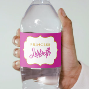 Cute Elegant Princess Girl Gold Vintage Fairy Name Water Bottle Label