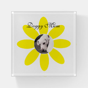 Cute Elegant Puppy Dog Yellow Flower Photo Frame Paperweight