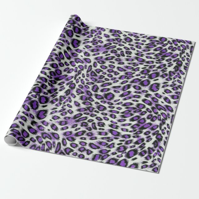 Cute Elegant Purple Leopard Animal Print Wrapping Paper (Unrolled)