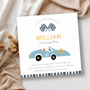 Cute Elegant Race Car Kids Any Age Birthday Invite