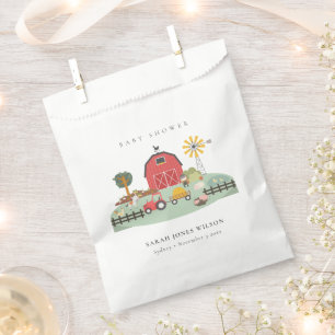 Cute Elegant Red Barnyard Farm Animal Baby Shower Favor Bag