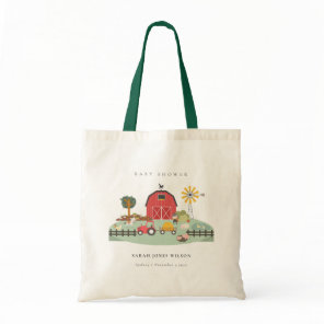 Cute Elegant Red Barnyard Farm Animal Baby Shower Tote Bag