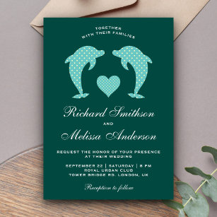 Cute Elegant Romantic Dolphins Wedding Invitation