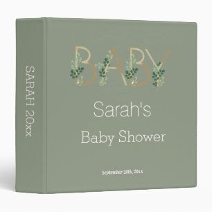 Cute Elegant Sage Greenery Floral Baby Shower 3 Ring Binder