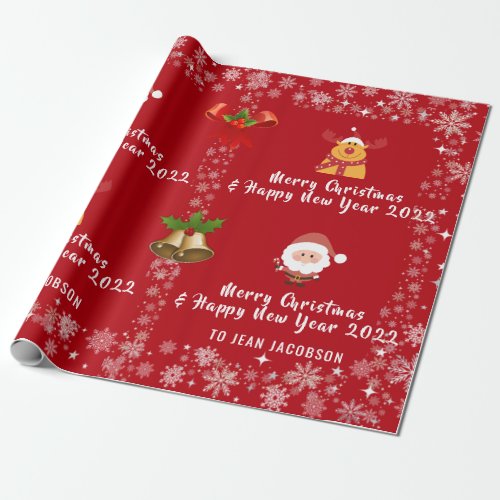 Cute Elegant Santa Claus Rudolph Personalized Name Wrapping Paper