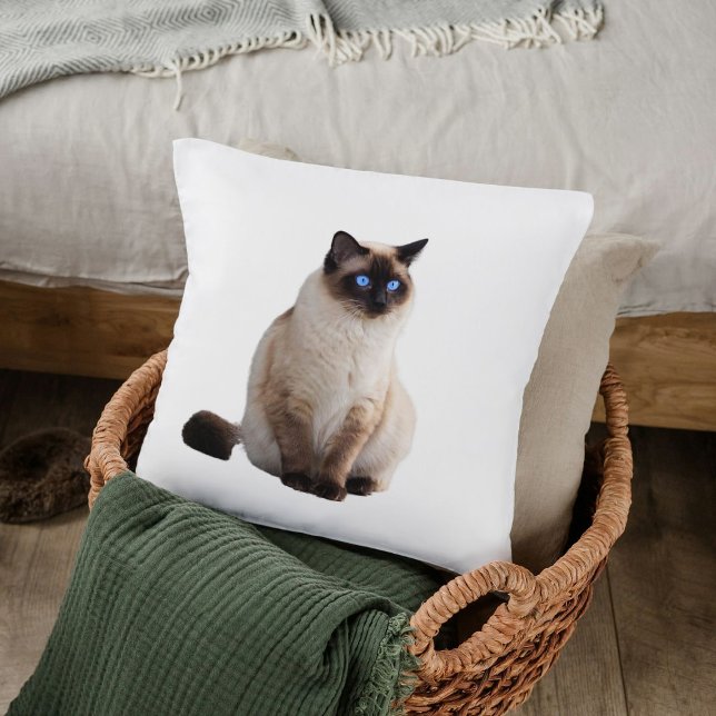 Cute Elegant Siamese Cat Personalized Decor White Throw Pillow (Creator Uploaded)