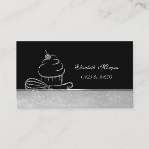 Cute Elegant Silver Glitter Cupcake Whisk Business Card