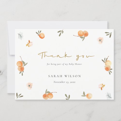 Cute Elegant Soft Orange Floral Boho Baby Shower Thank You Card