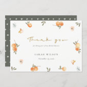 Cute Elegant Soft Orange Floral Boho Bridal Shower Thank You Card (Front/Back)