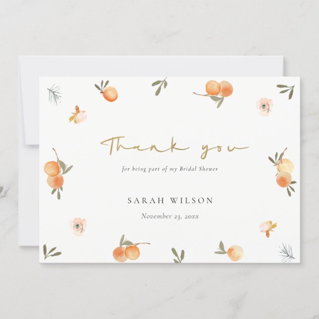 Cute Elegant Soft Orange Floral Boho Bridal Shower Thank You Card (Front)